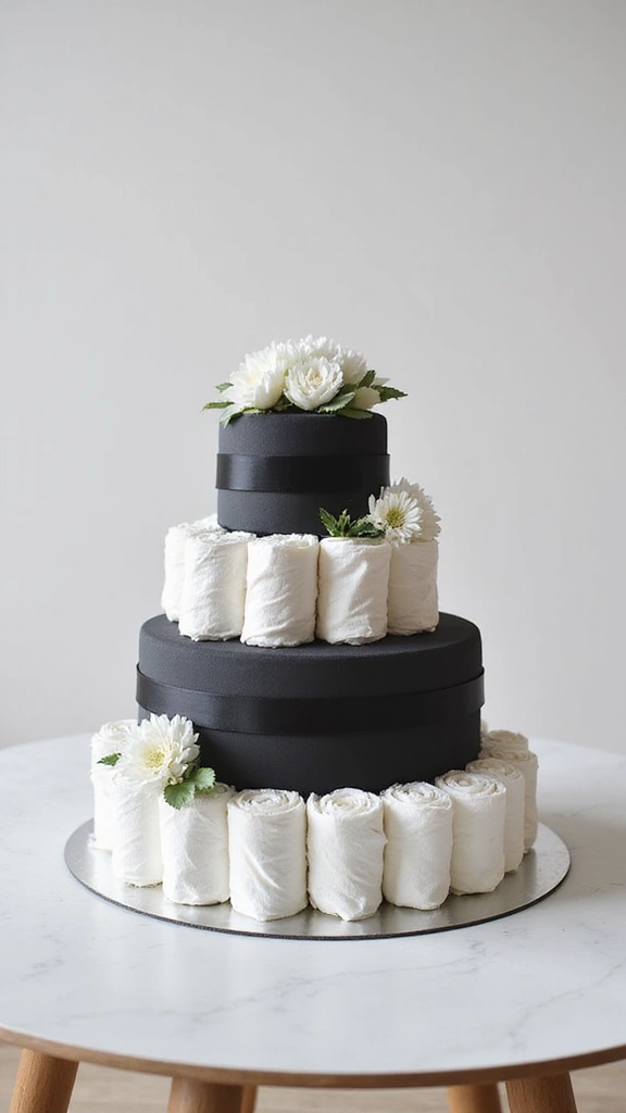 19 Easy Diaper Cake Ideas for First-Time Parents - 11. Minimalist Chic Diaper Cake