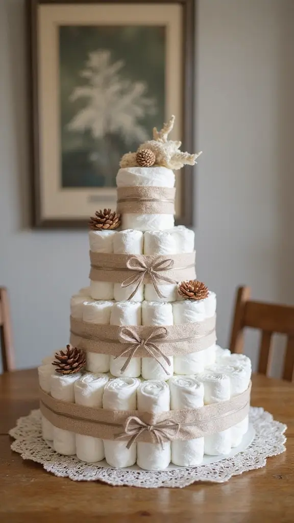 19 Easy Diaper Cake Ideas for First-Time Parents - 13. Cozy Cottage Diaper Cake