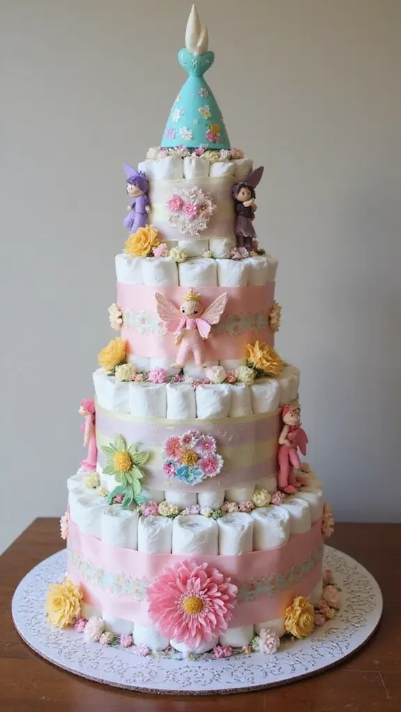 19 Easy Diaper Cake Ideas for First-Time Parents - 18. Fairy Tale Diaper Cake