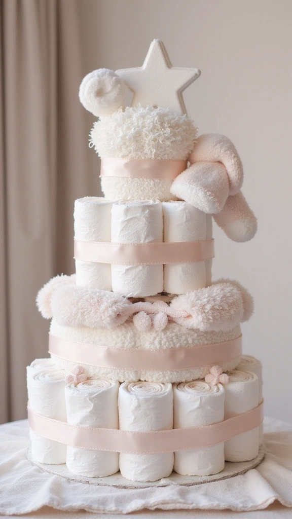 19 Easy Diaper Cake Ideas for First-Time Parents - 6. Sweet Dreams Diaper Cake