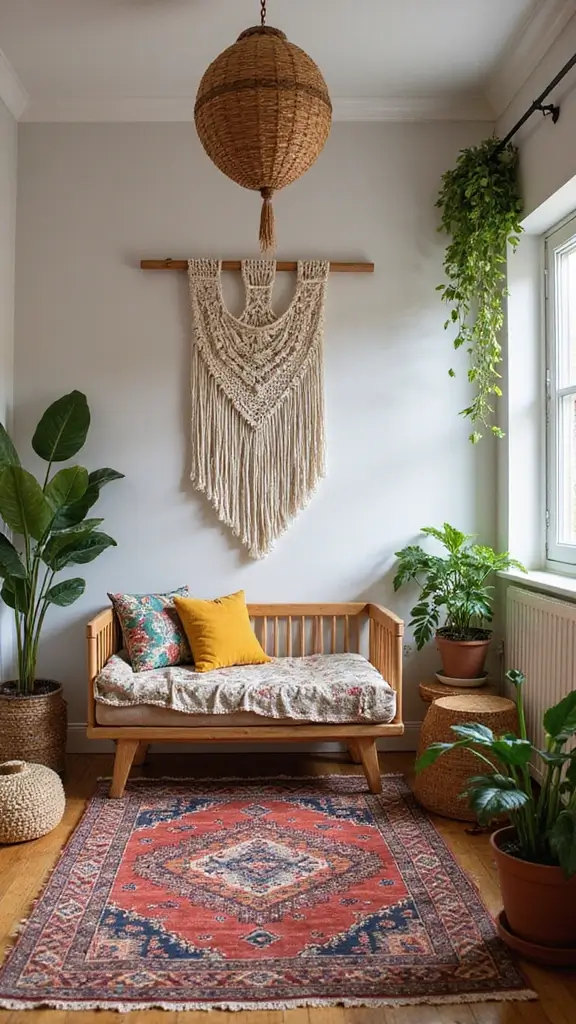 25 Cozy and Affordable Baby Room Inspirations for New Moms - 9. Bright Bohemian Vibes