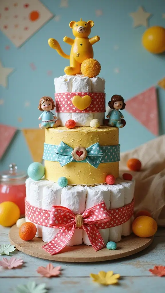 25 Thoughtful Diaper Cake Ideas Every Parent Will Adore - 15. Retro Vibes