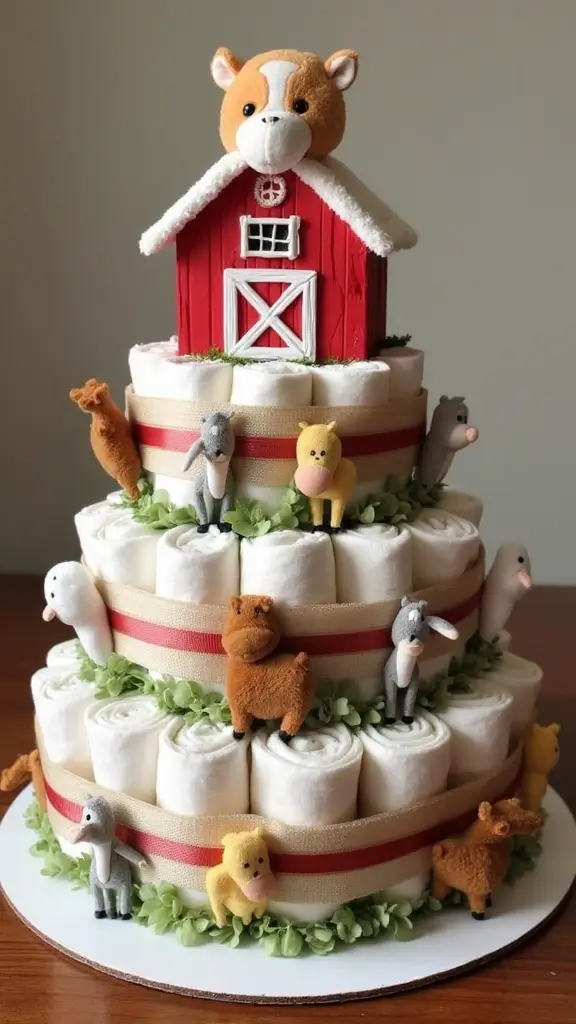 25 Thoughtful Diaper Cake Ideas Every Parent Will Adore - 17. Farmyard Fun