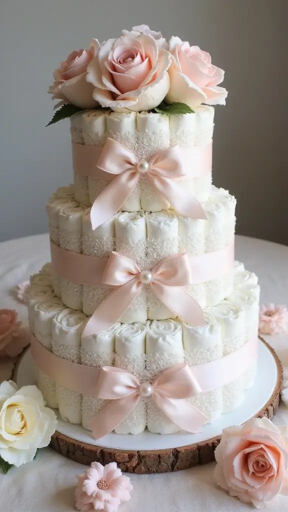 25 Thoughtful Diaper Cake Ideas Every Parent Will Adore - 20. Elegant Baby Shower