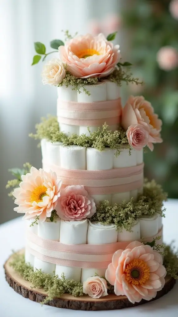 25 Thoughtful Diaper Cake Ideas Every Parent Will Adore - 3. Floral Fantasy
