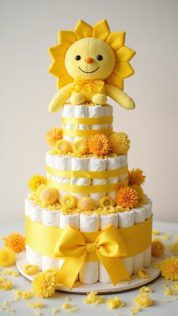25 Thoughtful Diaper Cake Ideas Every Parent Will Adore - 5. Sweet Sunshine