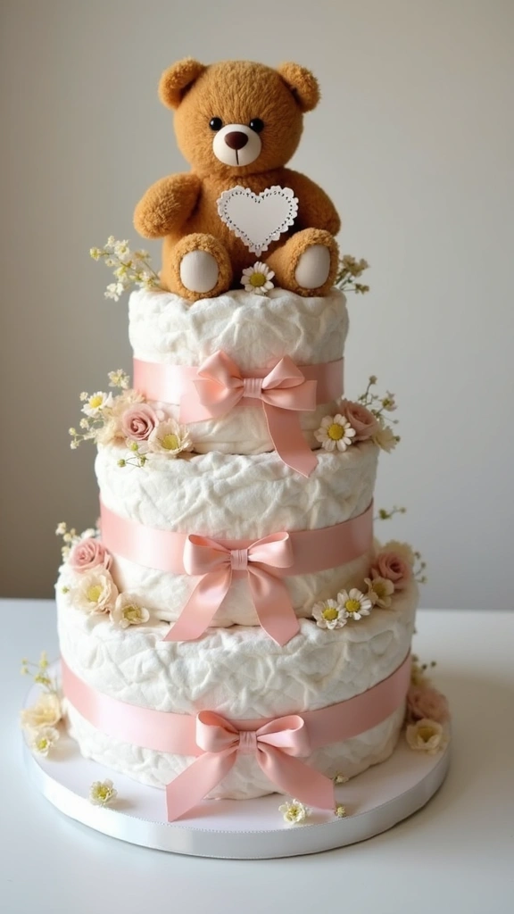 25 Thoughtful Diaper Cake Ideas Every Parent Will Adore - 7. Vintage Teddy Bear