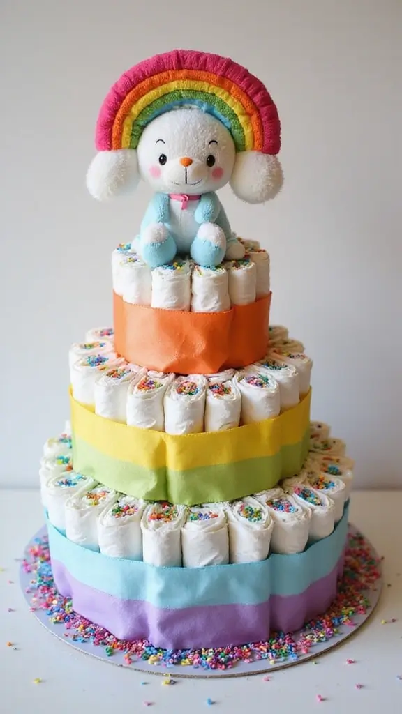 25 Thoughtful Diaper Cake Ideas Every Parent Will Adore - 8. Rainbow Magic