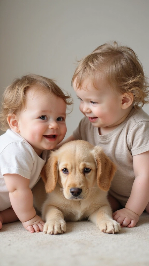 27 Adorable Twin Baby Photos That Melt Hearts - 19. Twins with Pets