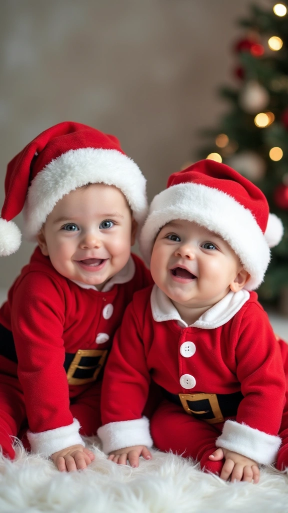 27 Adorable Twin Baby Photos That Melt Hearts - 20. Holiday Spirit!