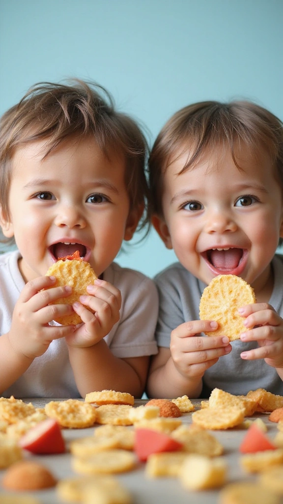 27 Adorable Twin Baby Photos That Melt Hearts - 21. Playful Snack Time