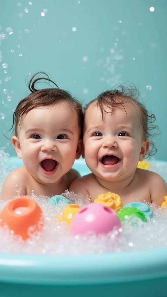 27 Adorable Twin Baby Photos That Melt Hearts - 5. Bath Time Fun
