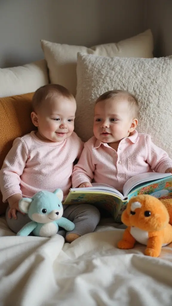 27 Adorable Twin Baby Photos That Melt Hearts - 9. Cozy Storytime