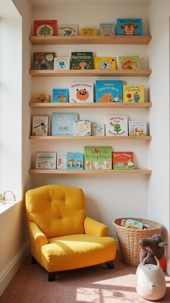 21 Baby Room Design Hacks for Small Spaces - 11. Create a Reading Nook with Low Shelves