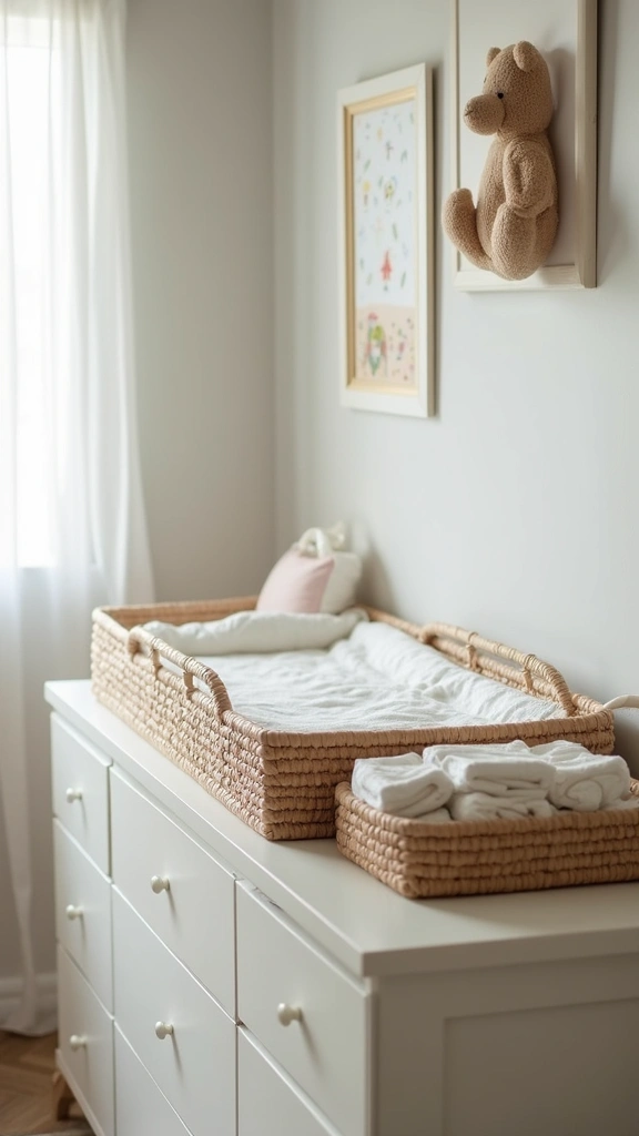 21 Baby Room Design Hacks for Small Spaces - 8. Minimize Furniture with a Changing Basket