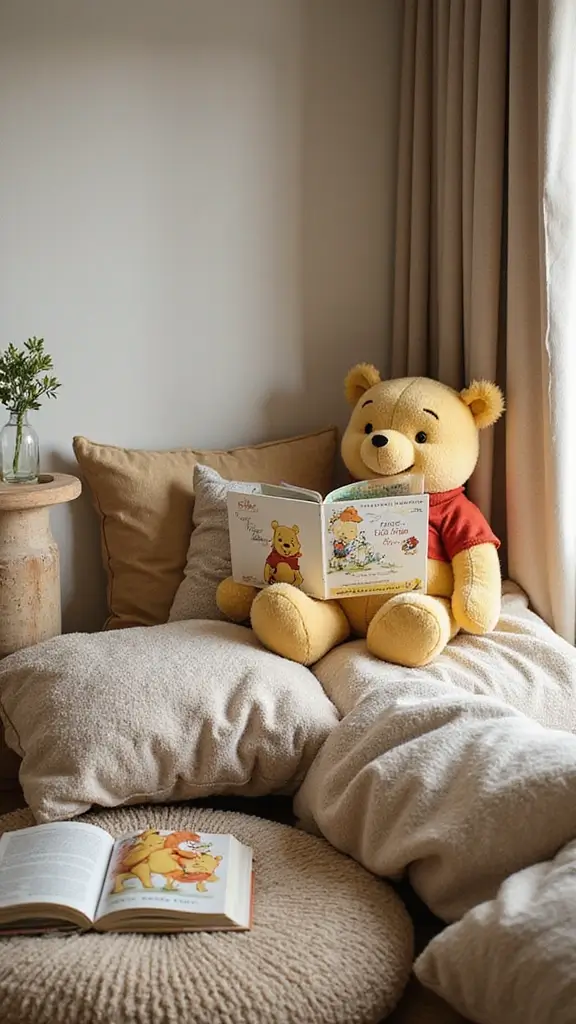 23 Winnie the Pooh Baby Shower Decoration Ideas - 19. A Pooh Bear Story Corner