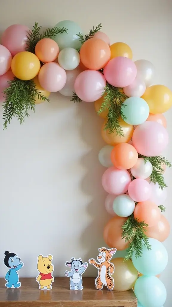 23 Winnie the Pooh Baby Shower Decoration Ideas - 2. Whimsical Balloon Garland