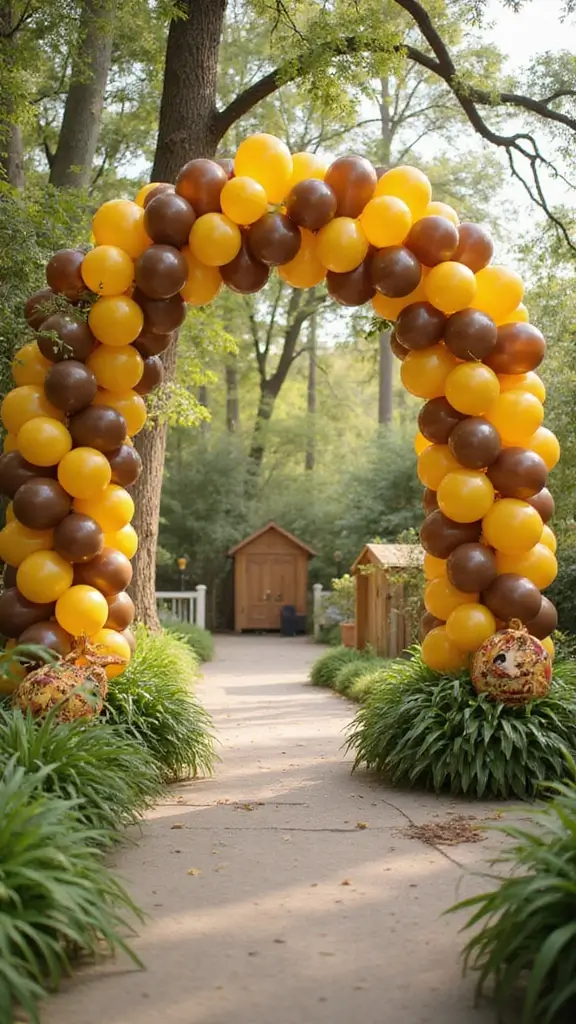 26 Winnie the Pooh Baby Shower DIY Decoration Ideas - 1. Pooh Bear Balloon Arch