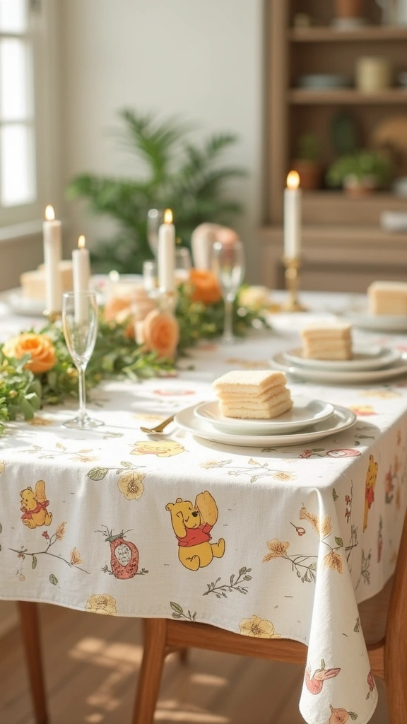 26 Winnie the Pooh Baby Shower DIY Decoration Ideas - 13. Poetic Tablecloths