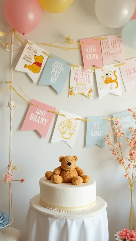 26 Winnie the Pooh Baby Shower DIY Decoration Ideas - 7. Sweet Pooh Banner