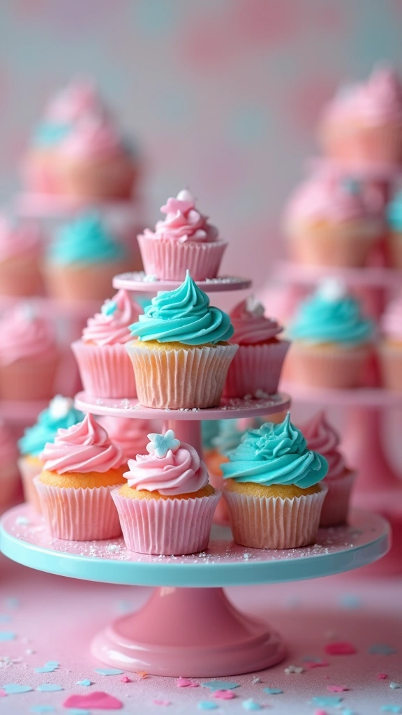 21 Parenting-Favorite Cupcake Designs to Announce Your Baby’s Gender - 12. Mini Cupcake Towers