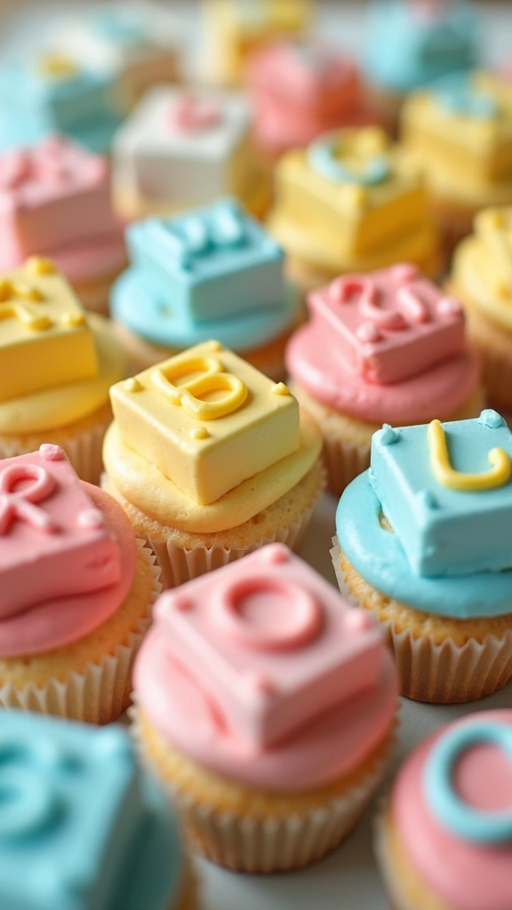 21 Parenting-Favorite Cupcake Designs to Announce Your Baby’s Gender - 16. Baby Blocks Cupcakes