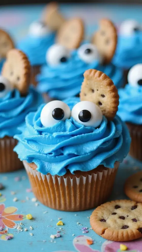 21 Parenting-Favorite Cupcake Designs to Announce Your Baby’s Gender - 9. Cookie Monster Baby Reveal Cupcakes