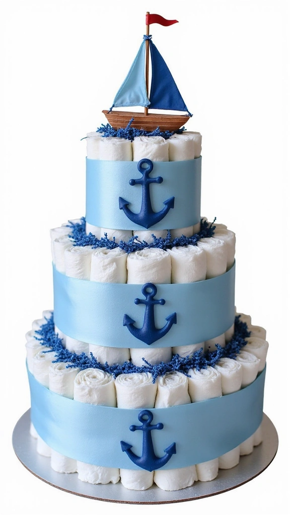 21 Unique Diaper Cake Ideas That Will Melt Any Mom’s Heart - 1. Nautical Adventure