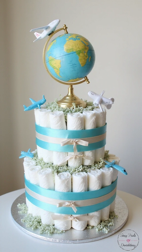 21 Unique Diaper Cake Ideas That Will Melt Any Mom’s Heart - 12. Travel the World