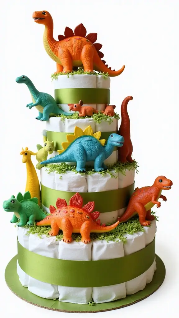21 Unique Diaper Cake Ideas That Will Melt Any Mom’s Heart - 13. Dinosaurs Galore