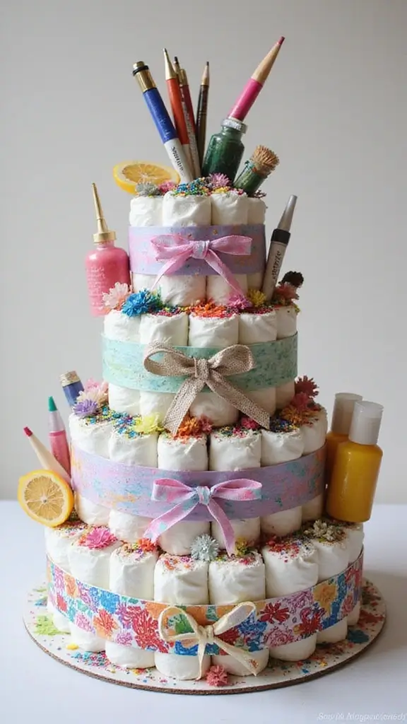 21 Unique Diaper Cake Ideas That Will Melt Any Mom’s Heart - 16. Little Artist