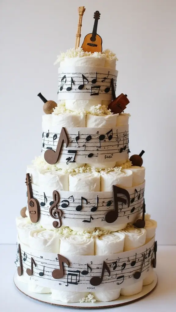 21 Unique Diaper Cake Ideas That Will Melt Any Mom’s Heart - 17. Music to My Ears
