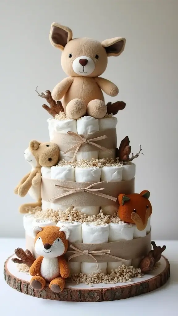 21 Unique Diaper Cake Ideas That Will Melt Any Mom’s Heart - 2. Whimsical Woodland