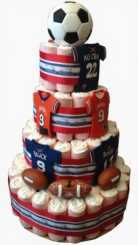 21 Unique Diaper Cake Ideas That Will Melt Any Mom’s Heart - 6. Sports Fanatic