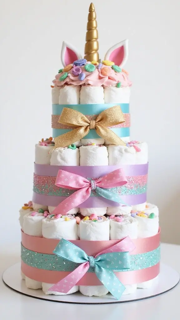 21 Unique Diaper Cake Ideas That Will Melt Any Mom’s Heart - 9. Magical Unicorns