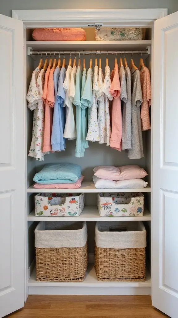 23 Baby Room Organization Tips That'll Make You Say 'Why Didn't I Think of That?!' - 3. Maximize Closet Space with Hangers and Baskets