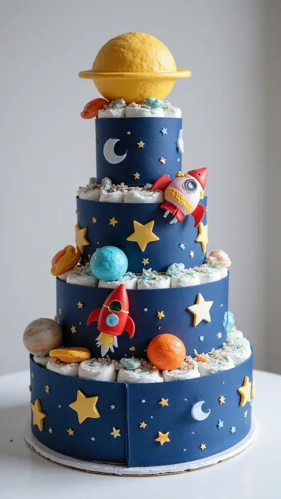 23 Inspiring Diaper Cake Ideas to Welcome Your Little One - 13. Space Odyssey