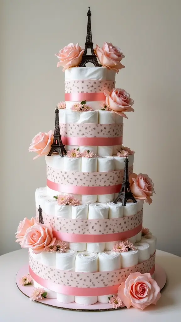 23 Inspiring Diaper Cake Ideas to Welcome Your Little One - 17. Romantic Paris