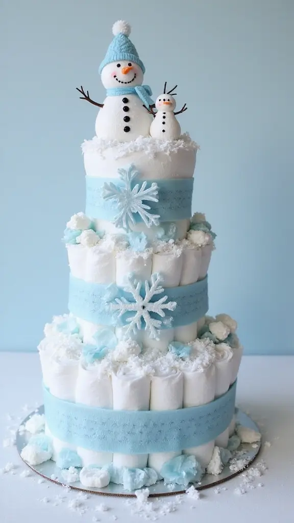 23 Inspiring Diaper Cake Ideas to Welcome Your Little One - 20. Cozy Winter Wonderland