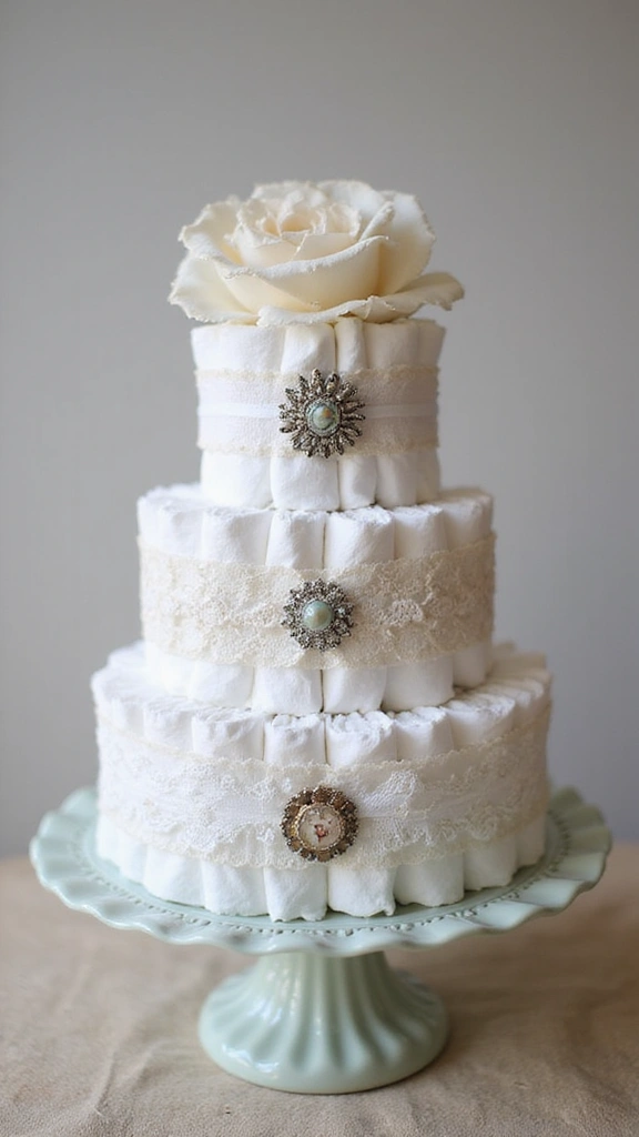 23 Inspiring Diaper Cake Ideas to Welcome Your Little One - 7. Vintage Charm