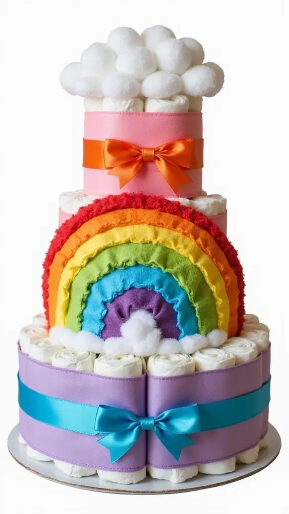 23 Inspiring Diaper Cake Ideas to Welcome Your Little One - 8. Colorful Rainbow