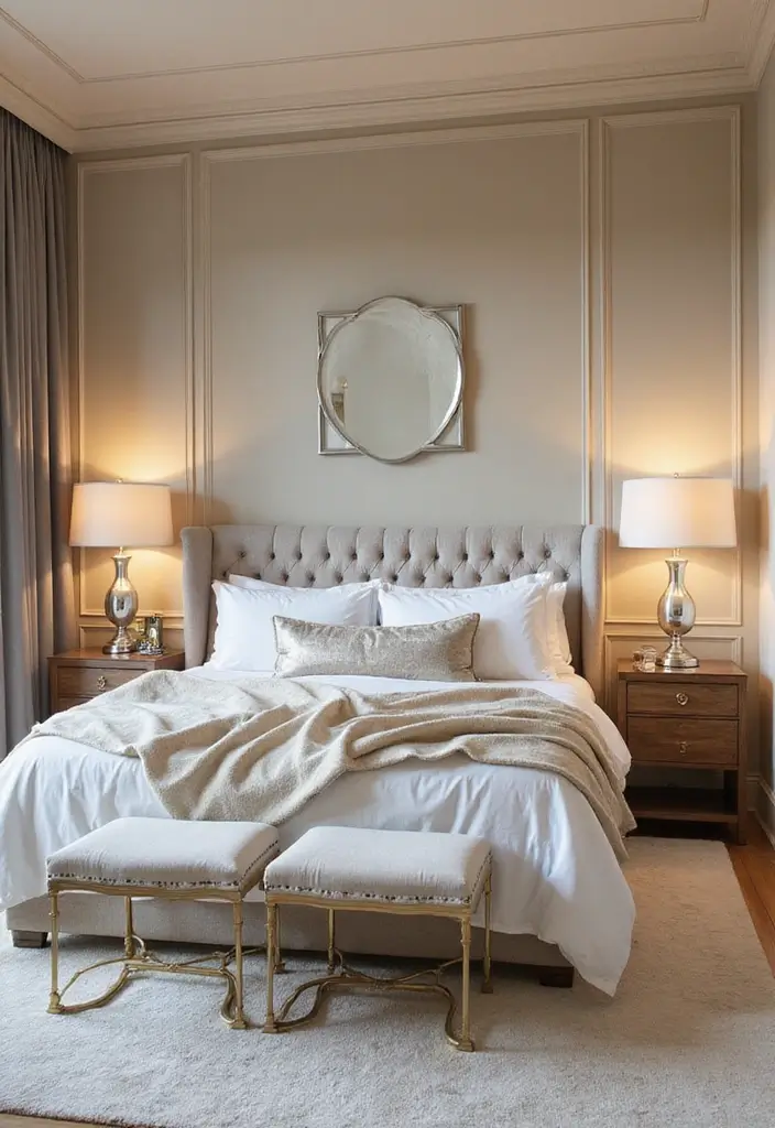 25 Beige Wall Bedroom Ideas That Add Warmth and Sophistication - 16. Silver and Gold Accents