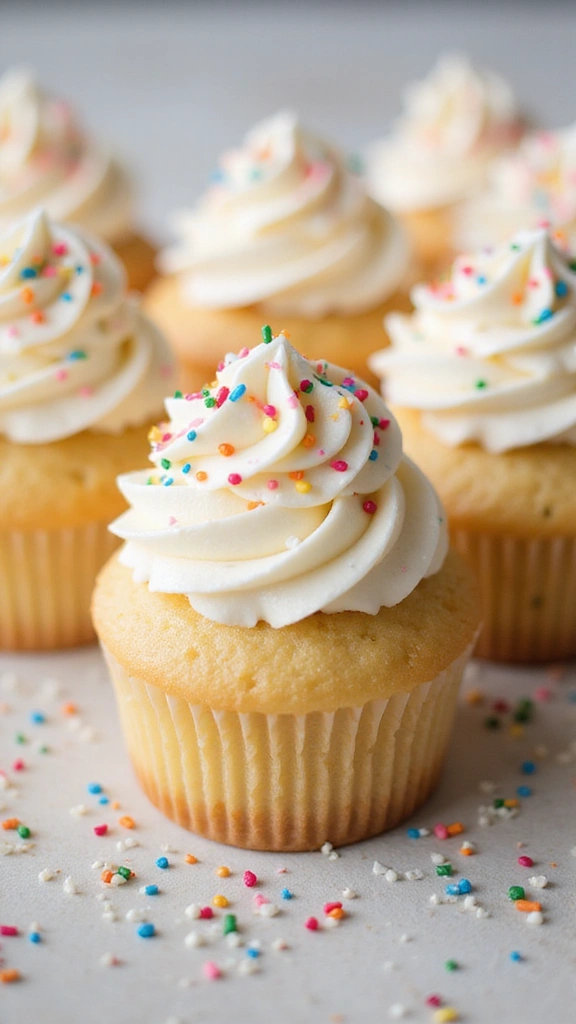 25 Parenting-Approved Gender Reveal Cupcake Ideas Everyone Will Love - 15. Vanilla Bean Cupcakes with Colorful Sprinkles