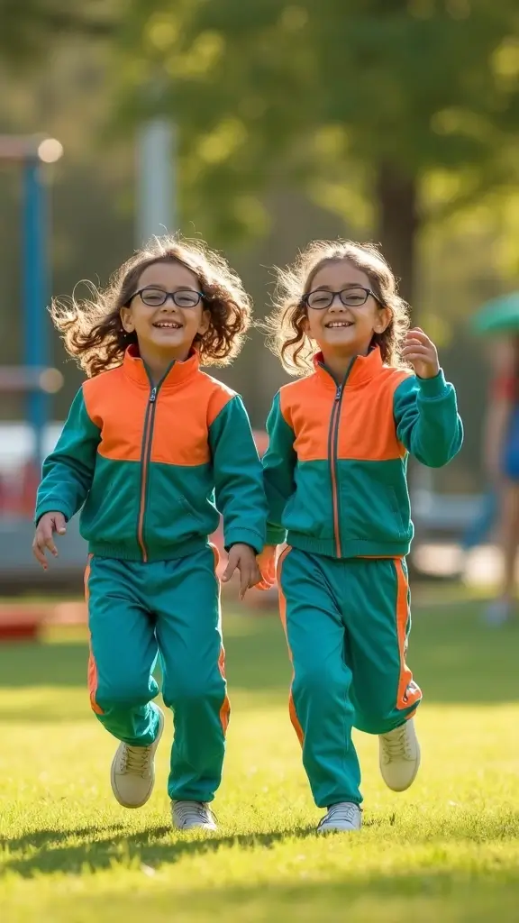 26 Matching Outfit Ideas for Twins You’ll Love - 13. Retro Track Suits