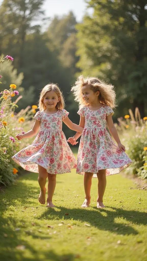 26 Matching Outfit Ideas for Twins You’ll Love - 14. Floral Fun for Girls