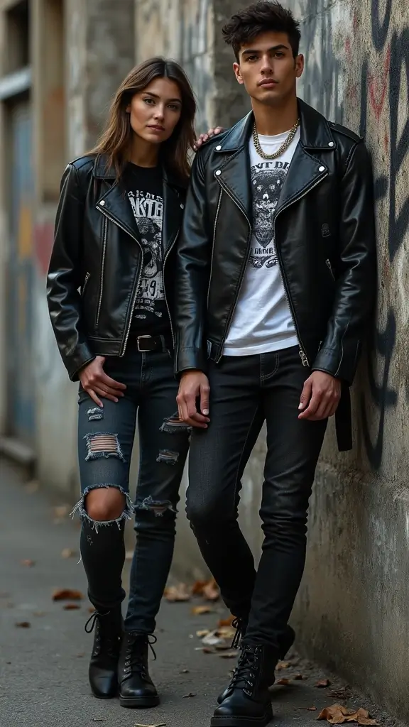 26 Matching Outfit Ideas for Twins You’ll Love - 16. Edgy Leather Looks