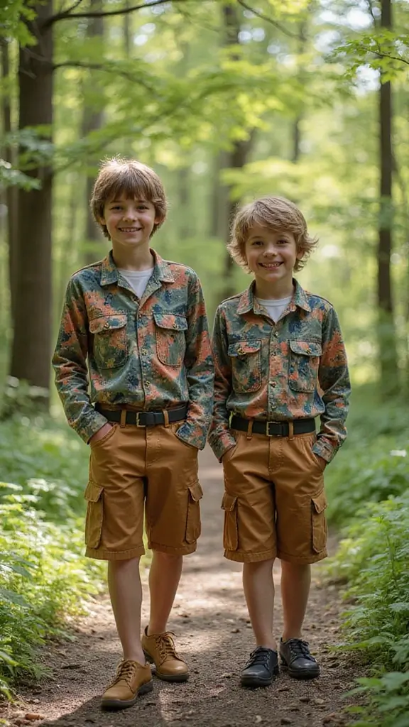26 Matching Outfit Ideas for Twins You’ll Love - 23. Matchy-Matchy Camping Gear