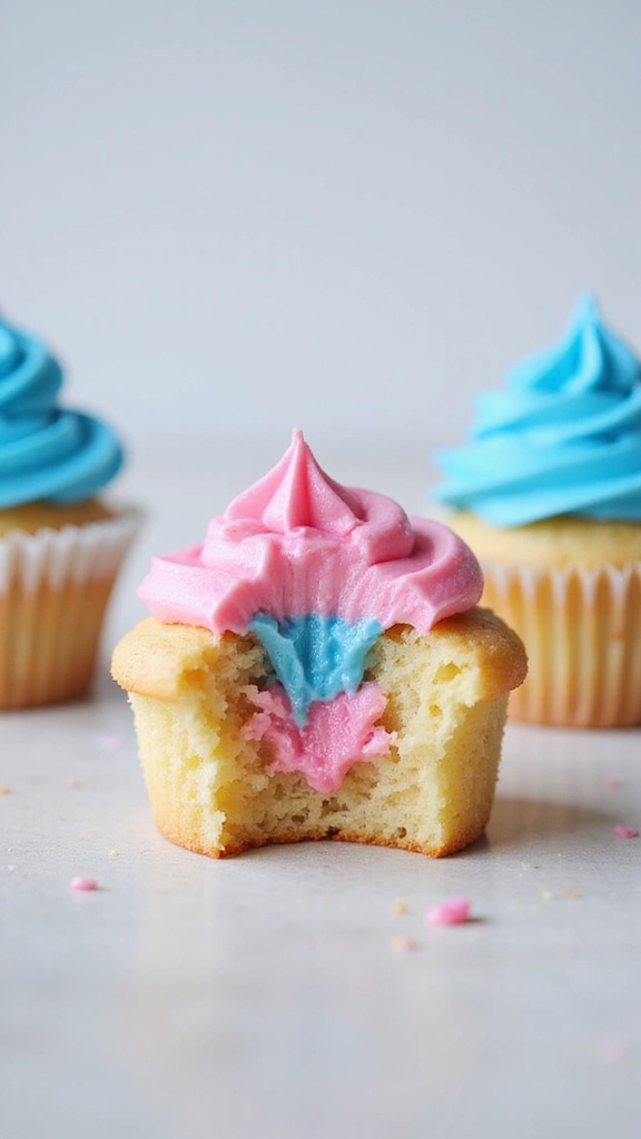 27 Gender Reveal Cupcake Ideas That Will Leave Your Guests Speechless! - 2. Hidden Color Surprise Cupcakes