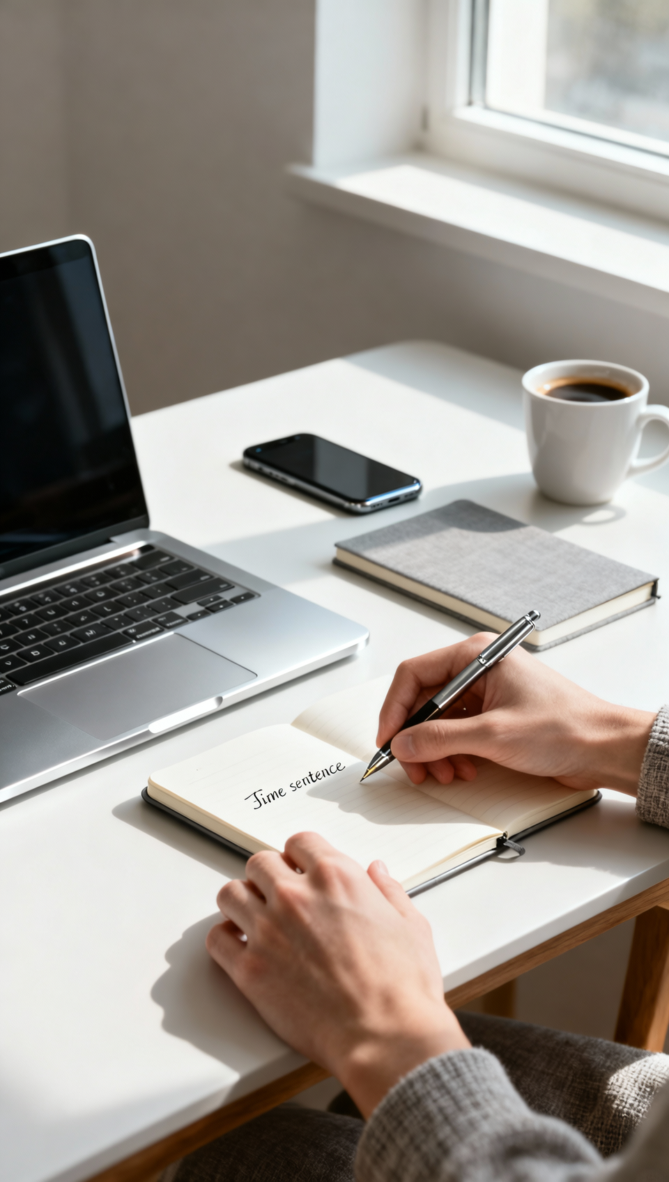 Person at desk beginning a small writing task, demonstrating the power of starting small